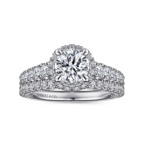 14K White Gold Round Halo Diamond Engagement Ring