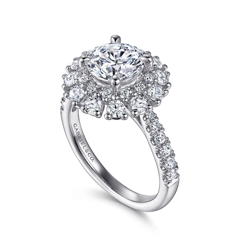 14K White Gold Round Halo Diamond Engagement Ring