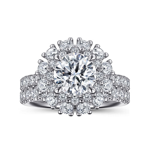 14K White Gold Round Halo Diamond Engagement Ring