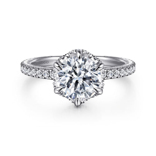 14K White Gold Round Halo Diamond Engagement Ring