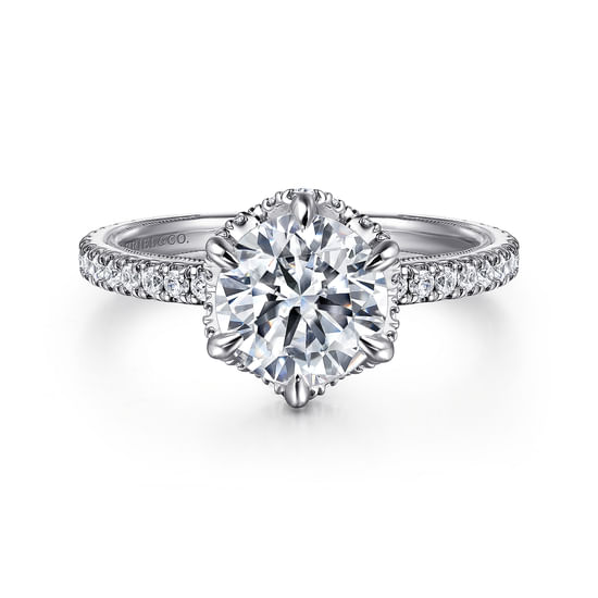 Gabriel - 14K White Gold Round Halo Diamond Engagement Ring