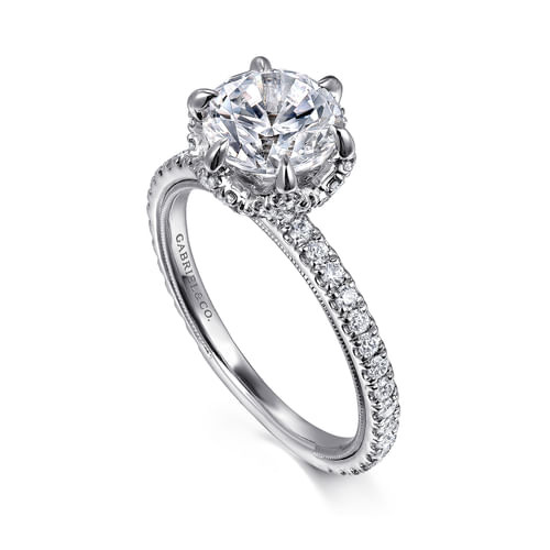 14K White Gold Round Halo Diamond Engagement Ring