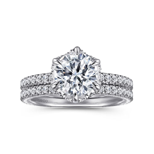 14K White Gold Round Halo Diamond Engagement Ring