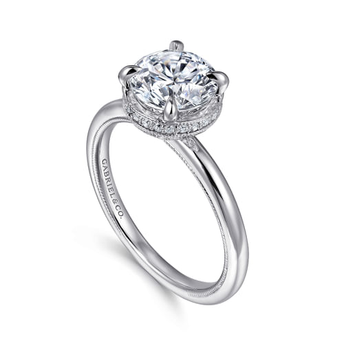 14K White Gold Round Halo Diamond Engagement Ring