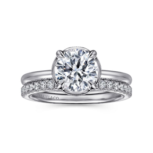 14K White Gold Round Halo Diamond Engagement Ring