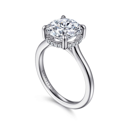 14K White Gold Round Halo Diamond Engagement Ring