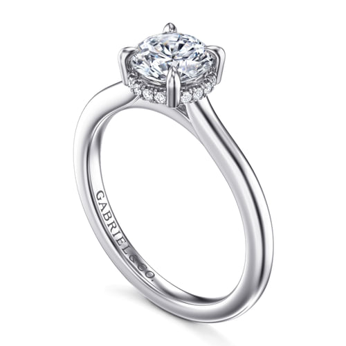 14K White Gold Round Halo Diamond Engagement Ring