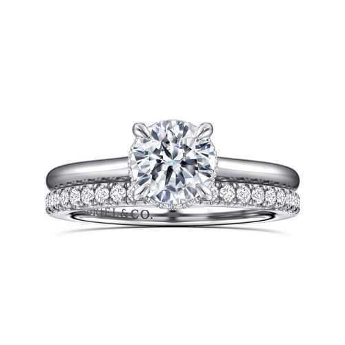 14K White Gold Round Halo Diamond Engagement Ring