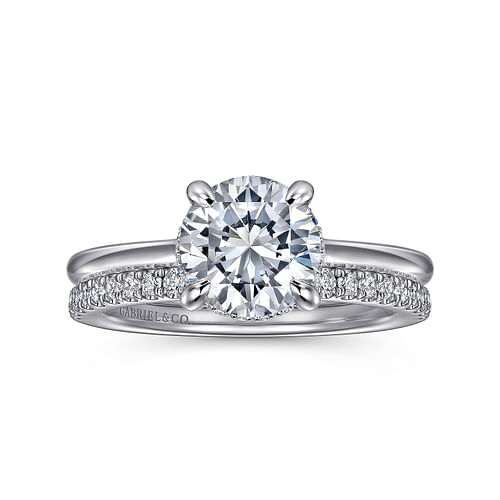 14K White Gold Round Halo Diamond Engagement Ring