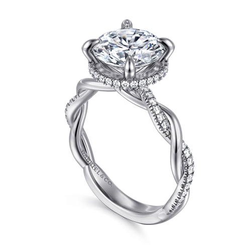 14K White Gold Round Halo Diamond Engagement Ring