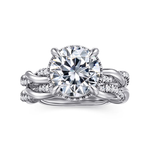 14K White Gold Round Halo Diamond Engagement Ring