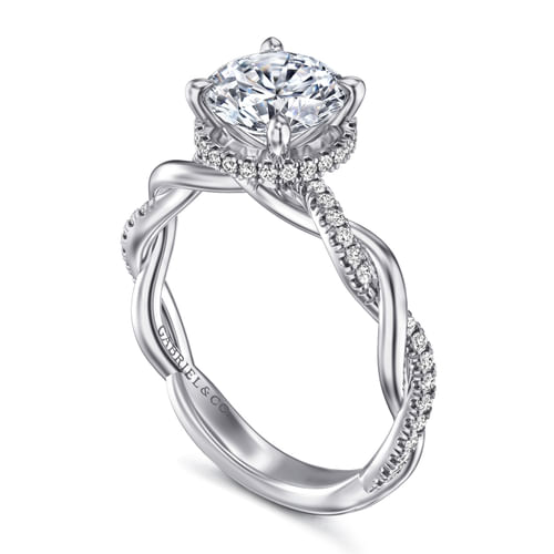 14K White Gold Round Halo Diamond Engagement Ring