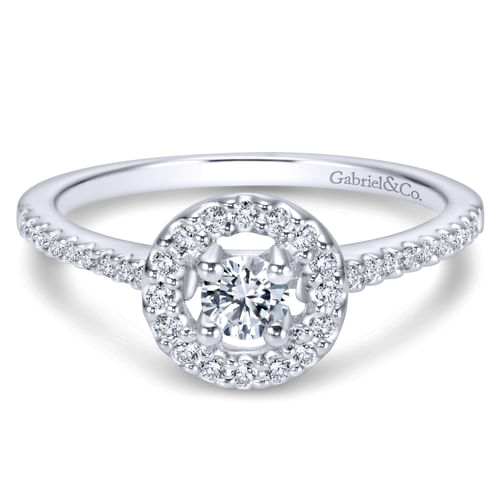 14K White Gold Round Halo Diamond Engagement Ring