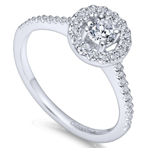14K White Gold Round Halo Diamond Engagement Ring