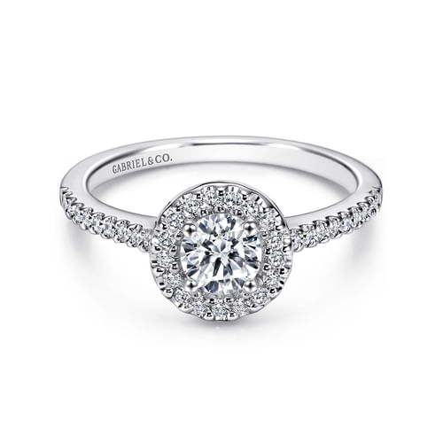 14K White Gold Round Halo Diamond Engagement Ring