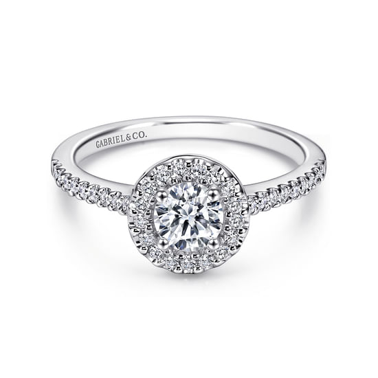 Gabriel - 14K White Gold Round Halo Diamond Engagement Ring