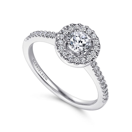 14K White Gold Round Halo Diamond Engagement Ring
