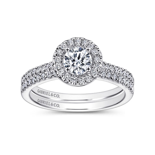 14K White Gold Round Halo Diamond Engagement Ring