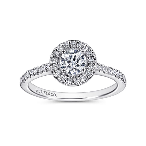14K White Gold Round Halo Diamond Engagement Ring