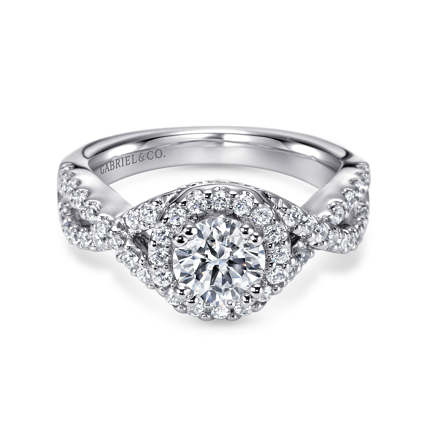 Gabriel - Platinum Pear Shape Halo Diamond Engagement Ring