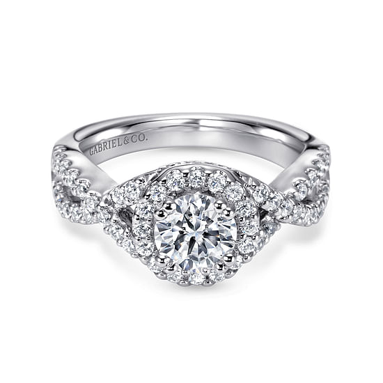 Gabriel - Platinum Pear Shape Halo Diamond Engagement Ring