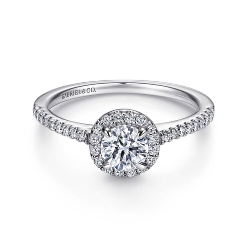 14K White Gold Round Halo Diamond Engagement Ring