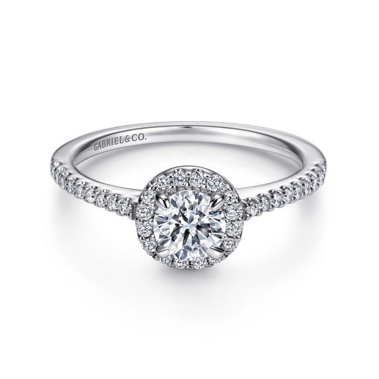 Gabriel - 14K White Gold Round Halo Diamond Engagement Ring