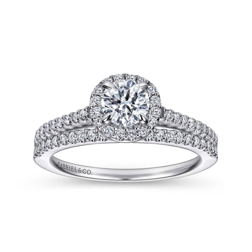 14K White Gold Round Halo Diamond Engagement Ring