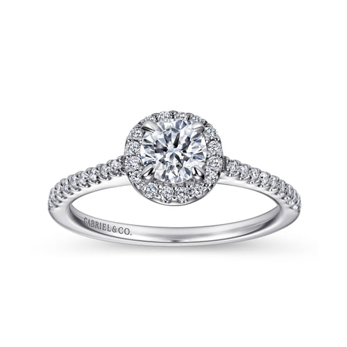 14K White Gold Round Halo Diamond Engagement Ring