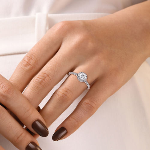 14K White Gold Round Halo Diamond Engagement Ring