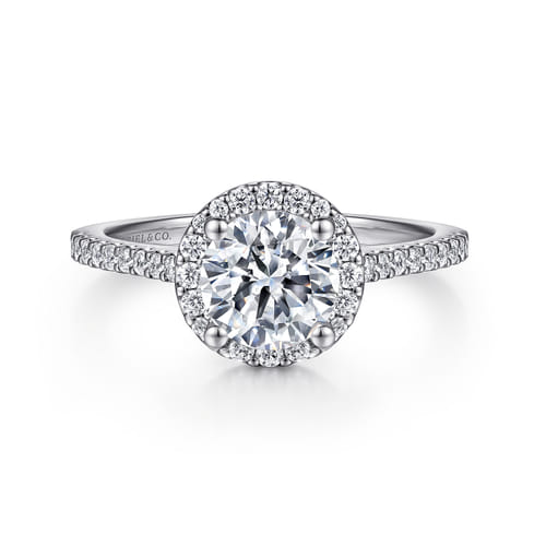 14K White Gold Round Halo Diamond Engagement Ring