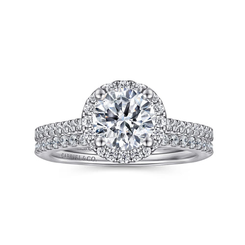 14K White Gold Round Halo Diamond Engagement Ring