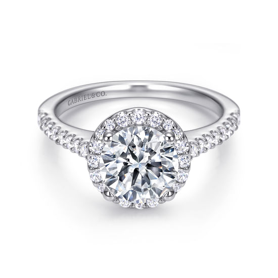Gabriel - 14K White Gold Round Halo Diamond Engagement Ring