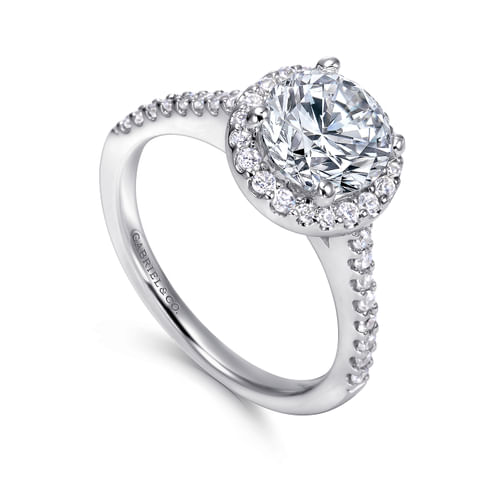 14K White Gold Round Halo Diamond Engagement Ring