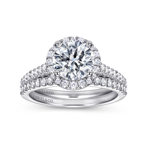 14K White Gold Round Halo Diamond Engagement Ring