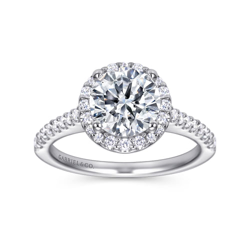 14K White Gold Round Halo Diamond Engagement Ring
