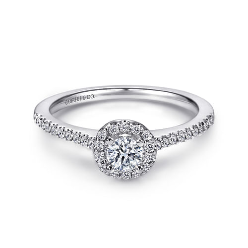 14K White Gold Round Halo Diamond Engagement Ring