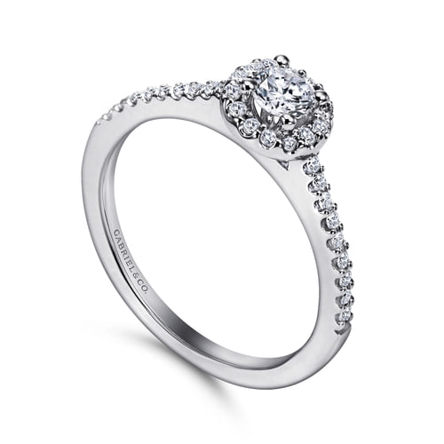 14K White Gold Round Halo Diamond Engagement Ring