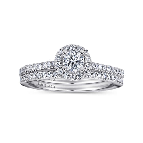 14K White Gold Round Halo Diamond Engagement Ring