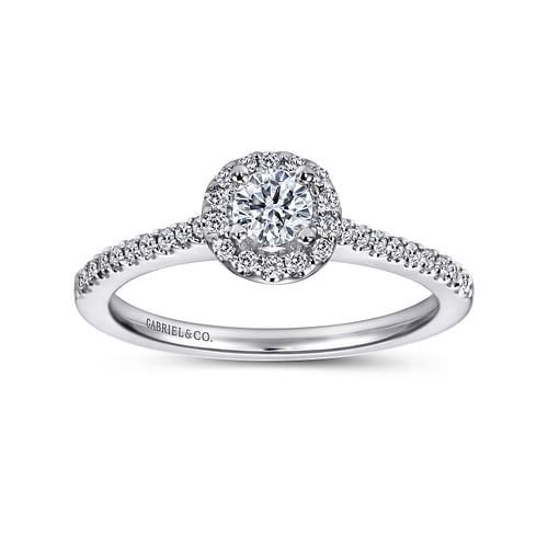 14K White Gold Round Halo Diamond Engagement Ring