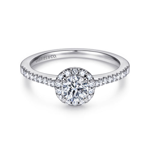 14K White Gold Round Halo Diamond Engagement Ring