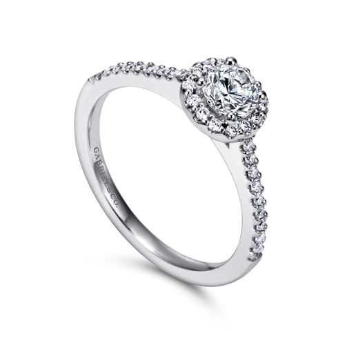 14K White Gold Round Halo Diamond Engagement Ring