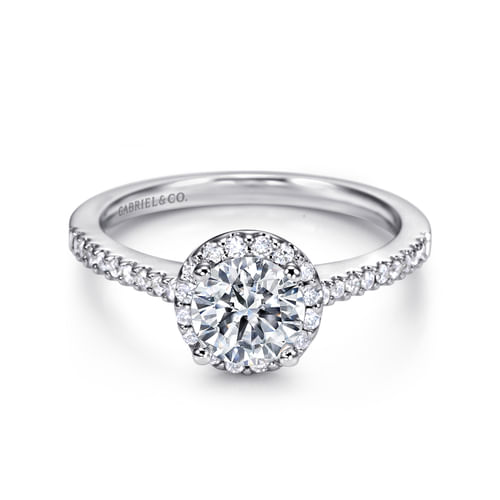14K White Gold Round Halo Diamond Engagement Ring