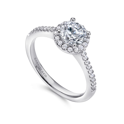 14K White Gold Round Halo Diamond Engagement Ring