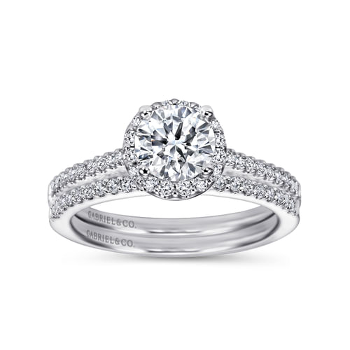 14K White Gold Round Halo Diamond Engagement Ring