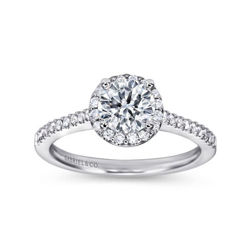 14K White Gold Round Halo Diamond Engagement Ring