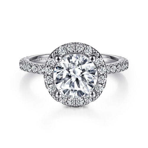 14K White Gold Round Halo Diamond Engagement Ring