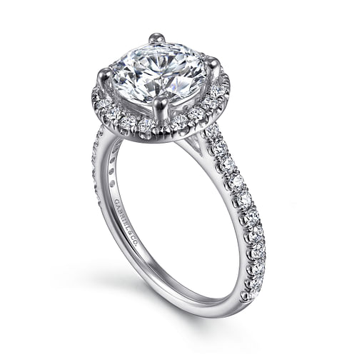 14K White Gold Round Halo Diamond Engagement Ring