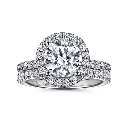 14K White Gold Round Halo Diamond Engagement Ring