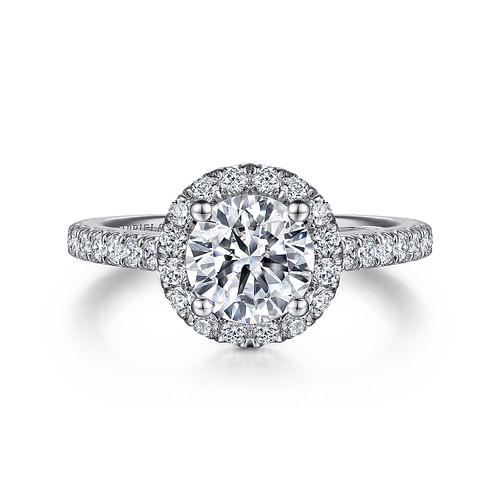 14K White Gold Round Halo Diamond Engagement Ring